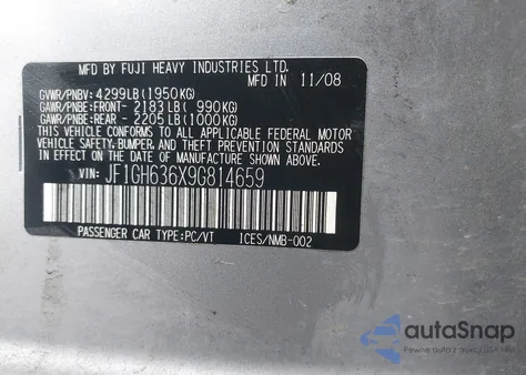 2009 Subaru Impreza Outback Sport z USA, uszkodzony, nr VIN JF1GH636X9G814659